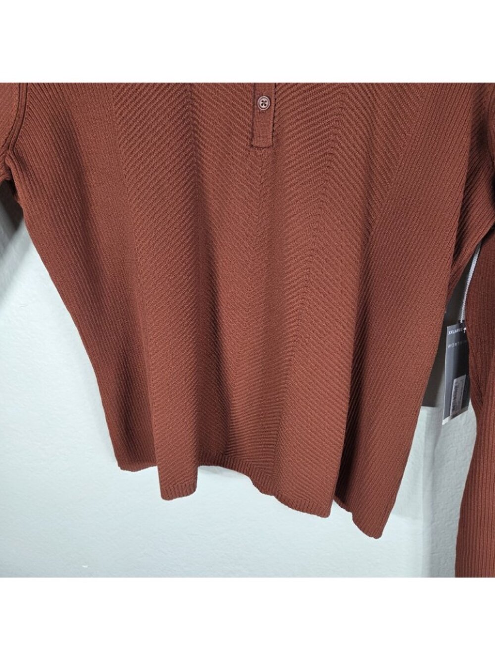 Worthington Rust Burnt Orange Ribbed Knit Polo Sweater XXL Long Sleeve Top - Picture 7 of 15